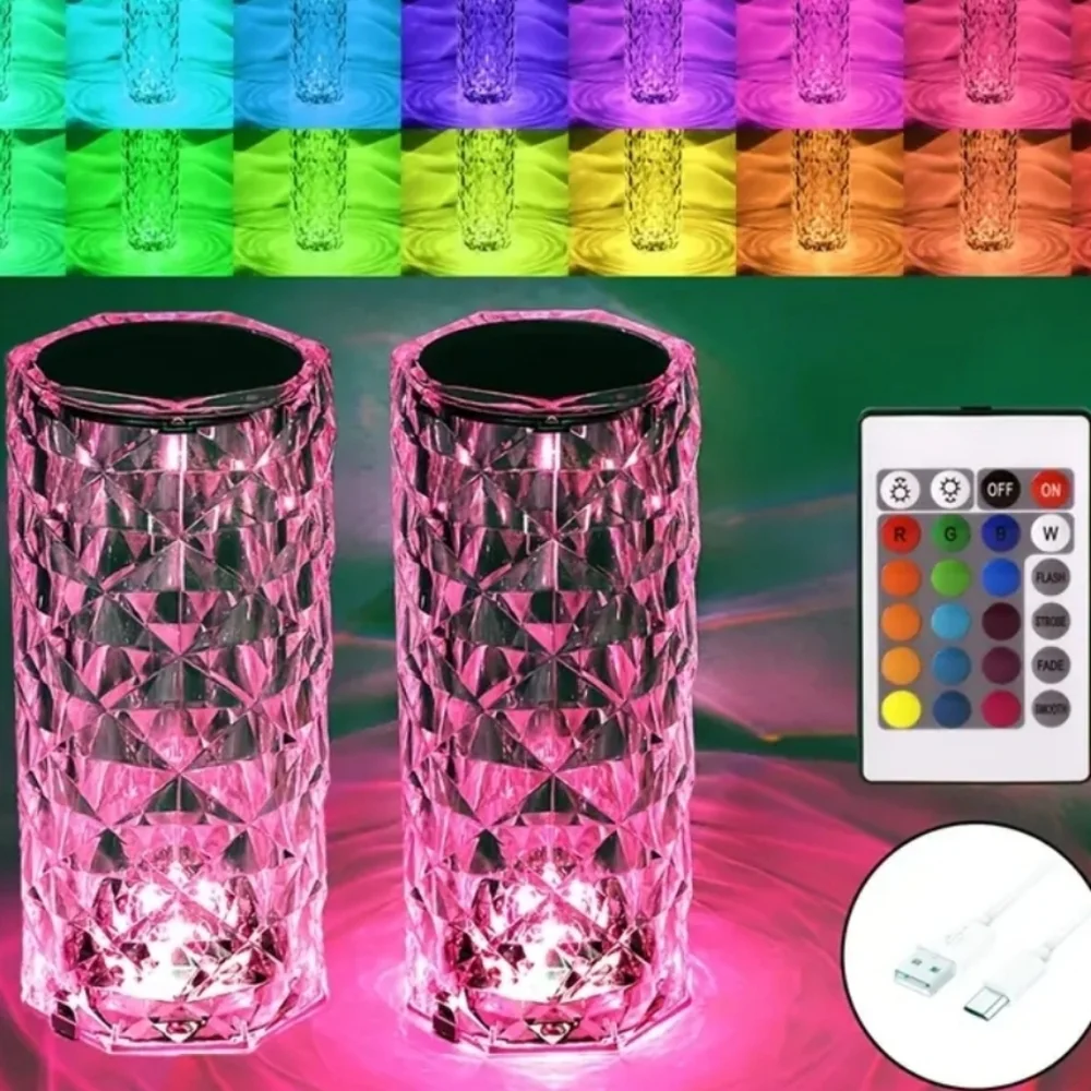 Sale NWT Touch Sensing Table Lamp, Crystal Light, 16 Colors, USB